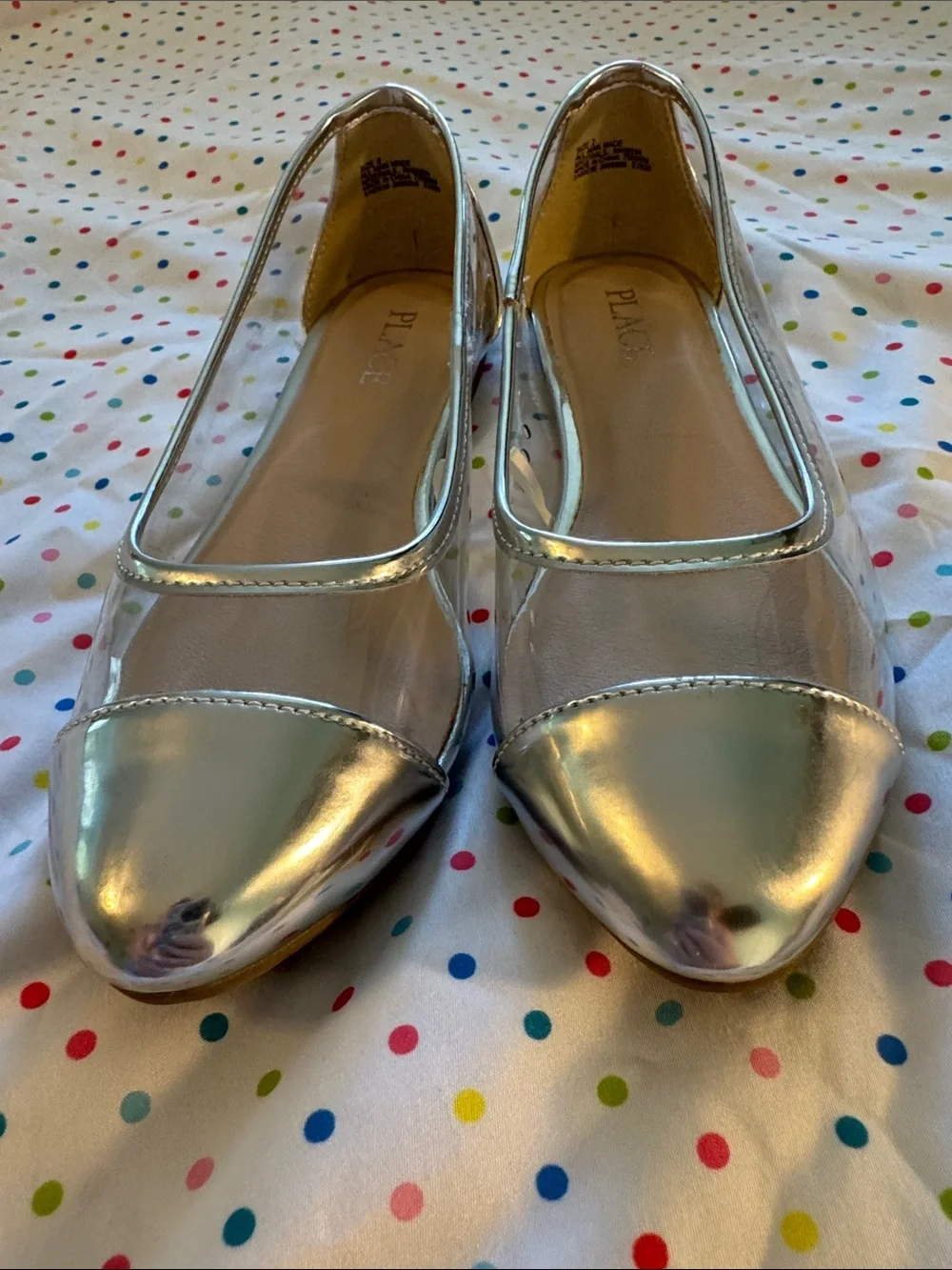 The Children's Place Silver Clear Cap-Toe Flats EUC